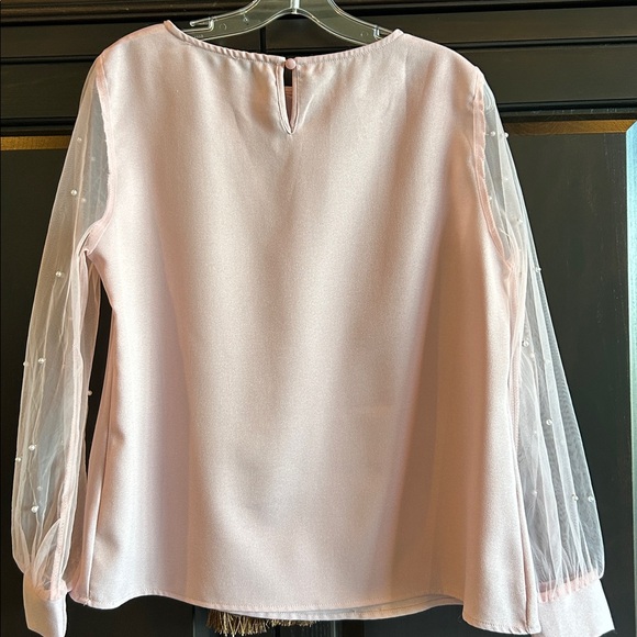 Elegant Pink Women's Top with Pearl beaded Sheer Sleeves • L - Picture 2 of 6